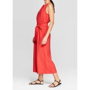 Prologue Womens Red Halter Neck Wide Leg Jumpsuit Sleeveless Tie Waist XS